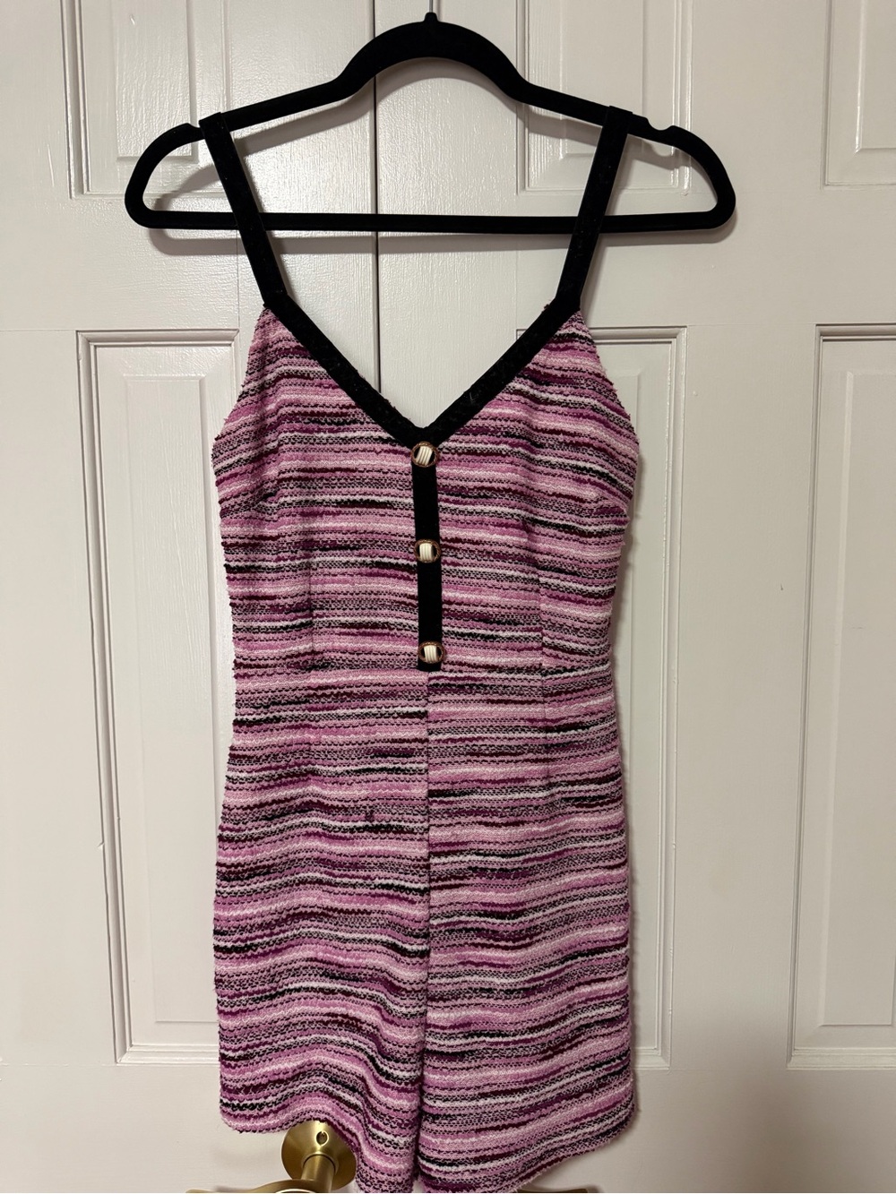 💕4 for $12 Sale!💕 Pink Striped Knit Romper with Black Trim